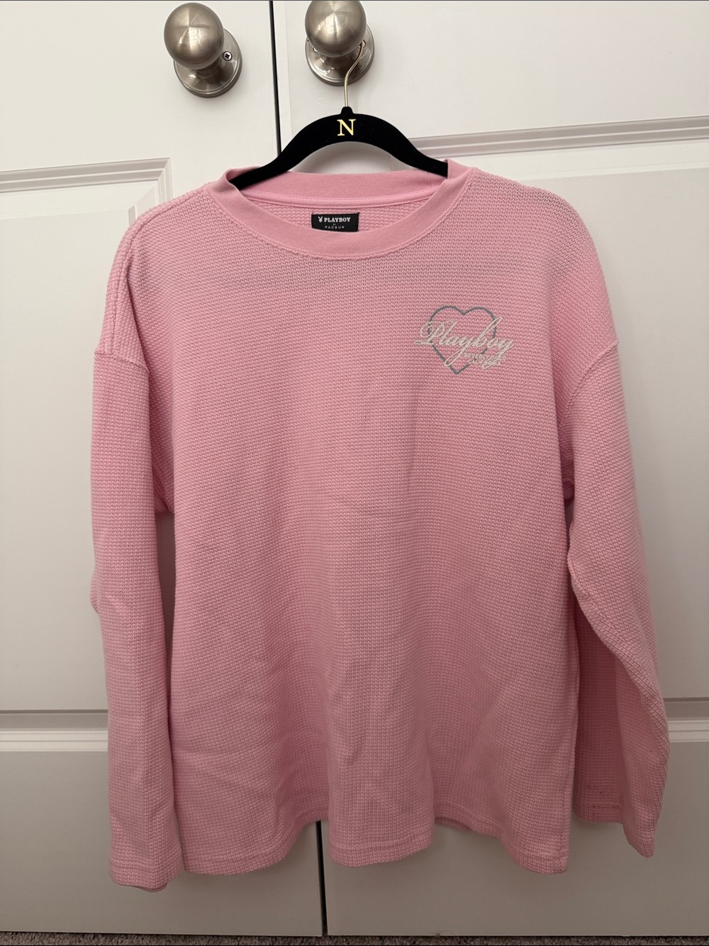 PLAYBOY x PacSun Pink Waffle Knit Crew Neck Sweater